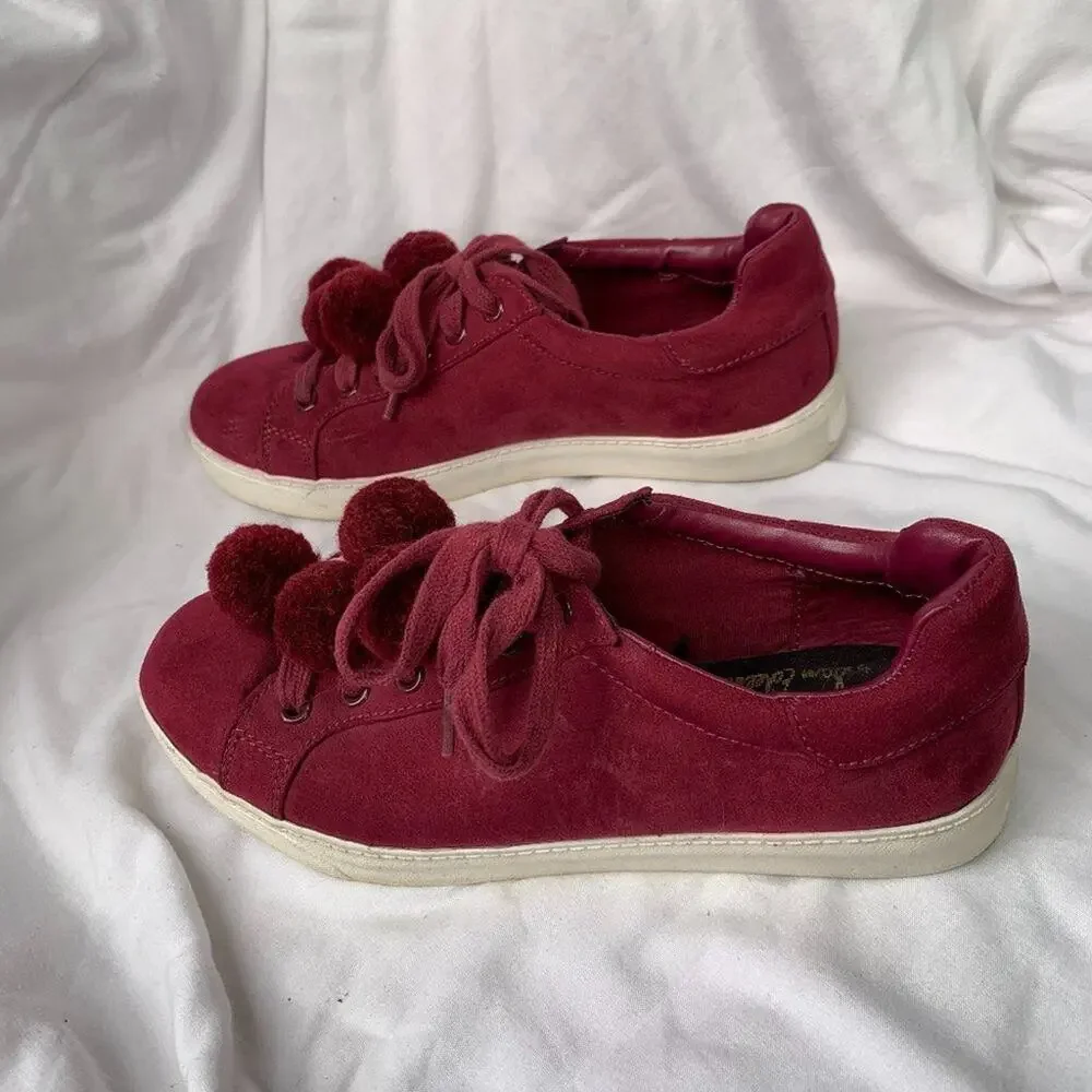Sam Edelman Circus Carmela Womens Size 7 Sneaker Cranberry Shoes Pom Poms
